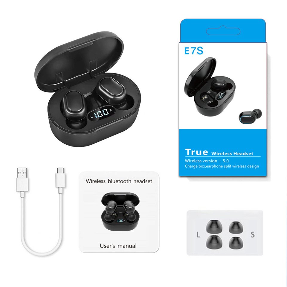 E7S TWS Wireless Bluetooth Earbuds Headset Bass Stereo Noise Canceling Headphone Waterproof Earbud HiFi LED Display Earphones