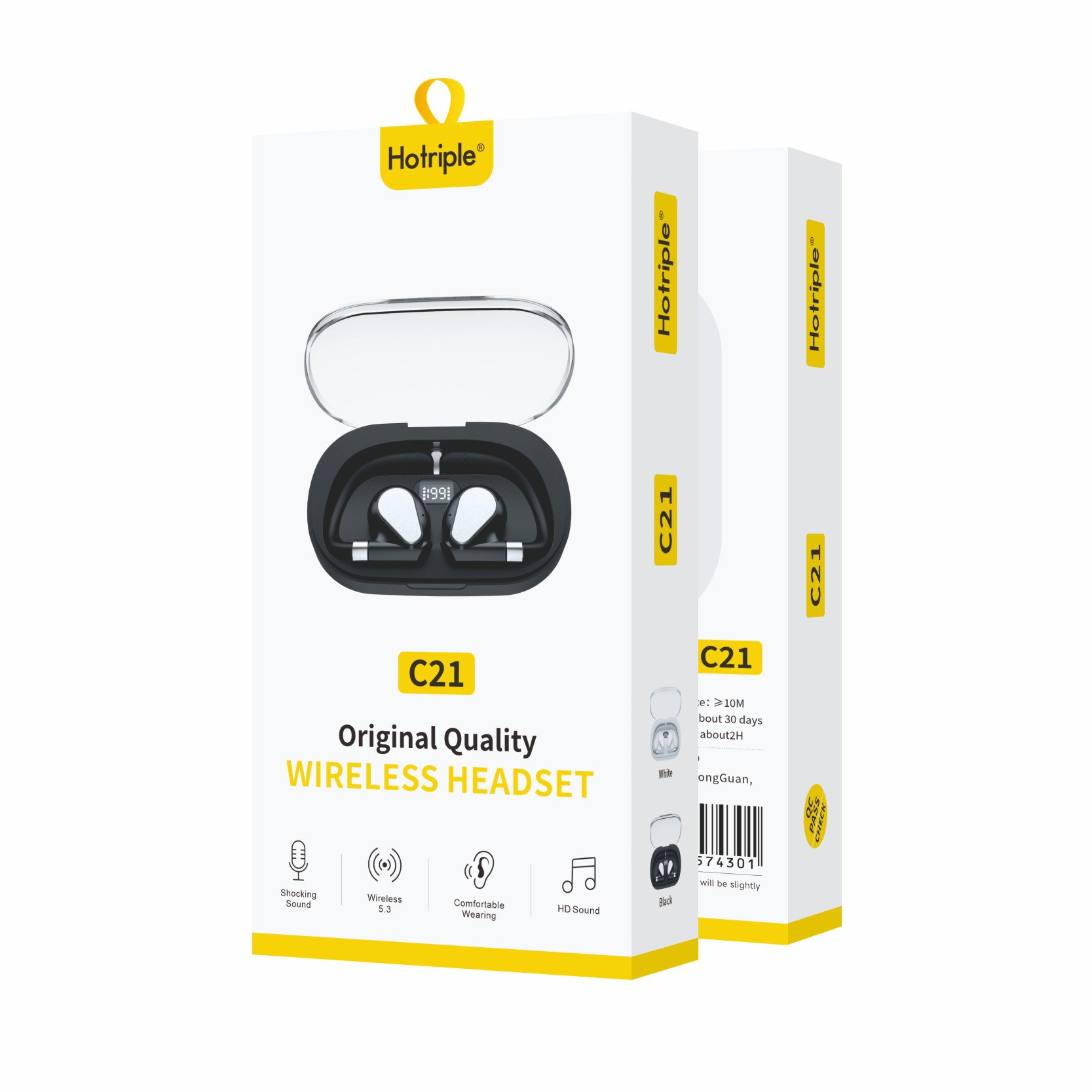 Hotriple brand ear-hook style C21 tws wireless earbuds with charging case cheap price in-ear stereo wireless earphone