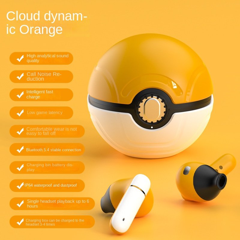 2024 New Spherical Cartoon TWS Wireless Bluetooth Headset F12 Long Life Noise Cancelling Gaming Headset Portable Pokball Earbuds