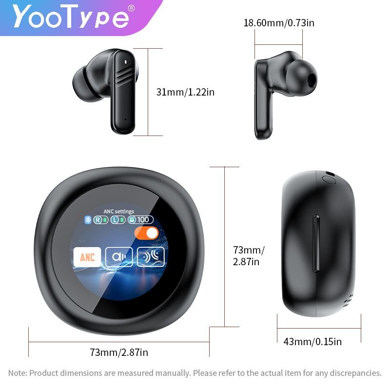 YooType V30 ANC Noise Reduction TWS Earphones with HIFI Sound & LED Touch Screen Display Battery Indicator Smart LED Tour Pro 2
