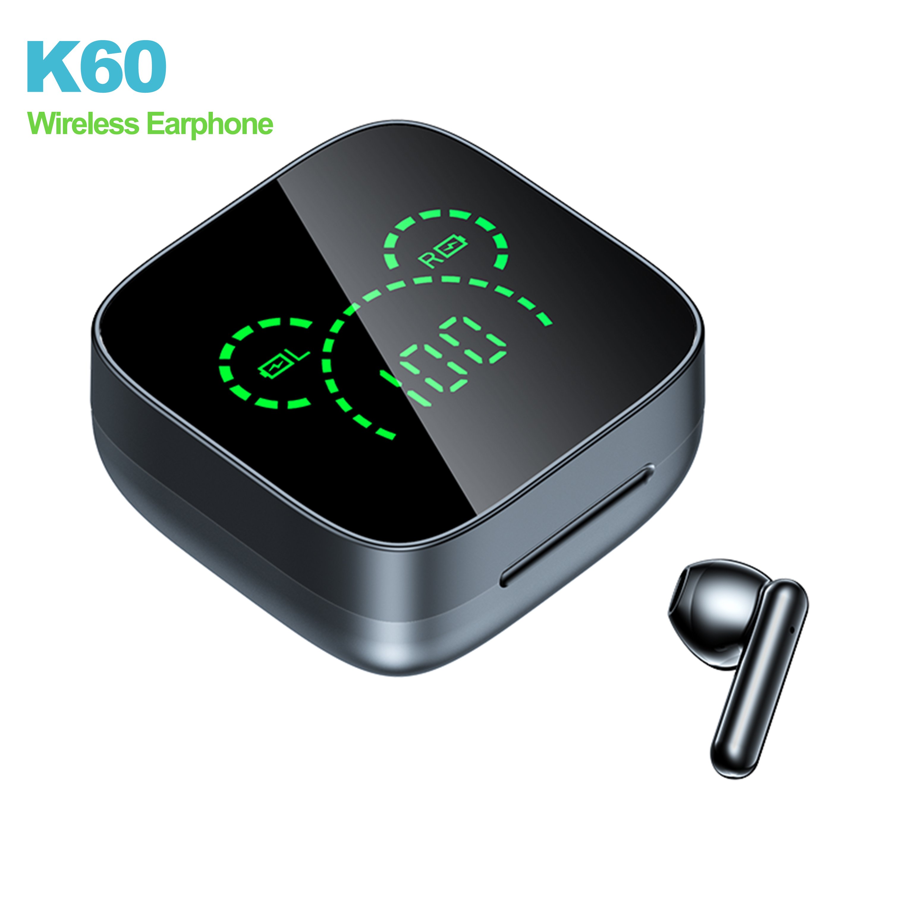 K60 BT Earphone Headphones Mirror Wireless Stereo Headset 5.3 with Digital DisplayTouch Control Sports Earbuds for Gaming