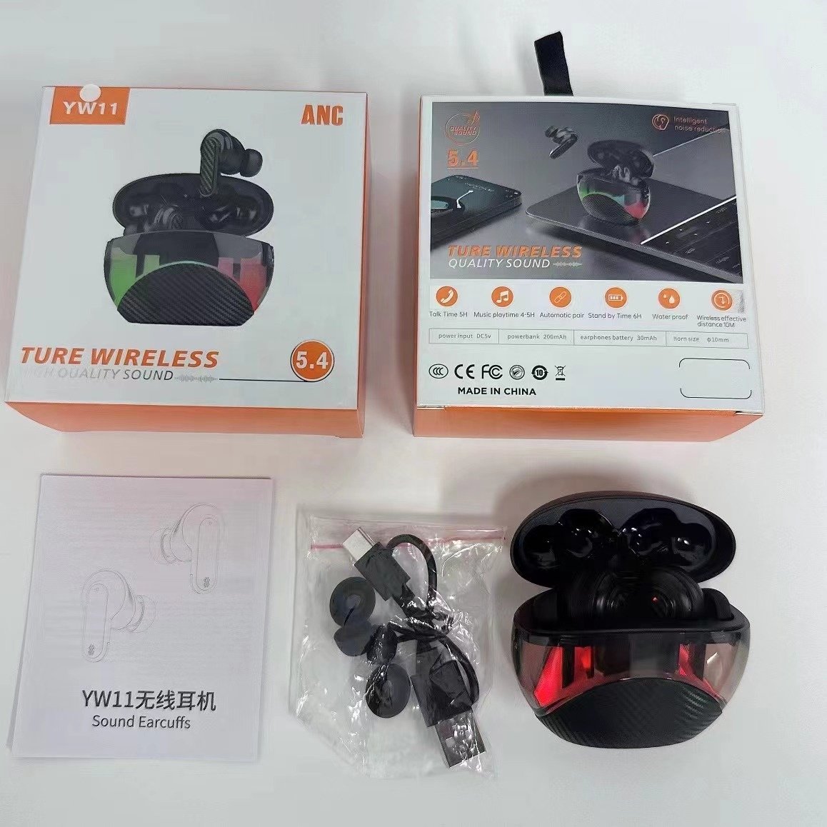 YW11 Touch Screen Earphone Wireless Headphone ANC Noise Cancelling Earbuds ENC In Ear Smart Screen YW11 Headset