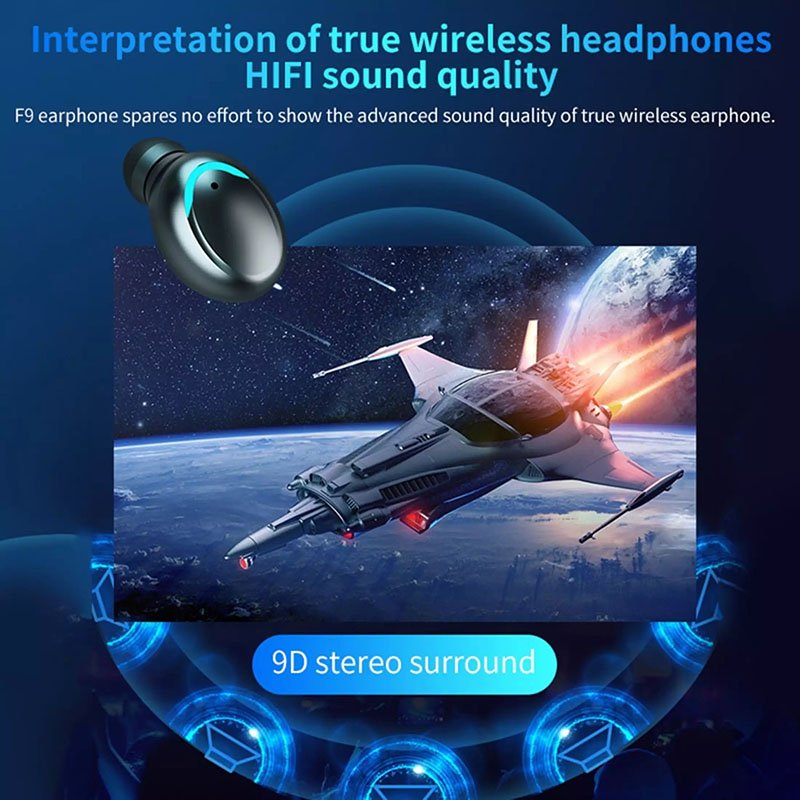 F9-5c Tws Wireless Earbuds Handsfree Gaming Sport Headset 2000mah Ear Buds For Headphone