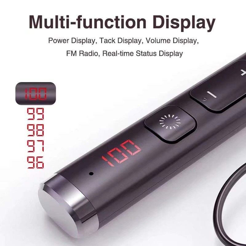 Multi-function Display For Bluetooths+MP3+FM Radio Wireless Neckband Earphone in Magnetic Earbud Design