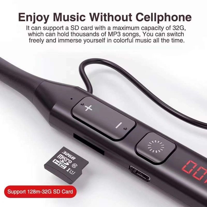 Multi-function Display For Bluetooths+MP3+FM Radio Wireless Neckband Earphone in Magnetic Earbud Design