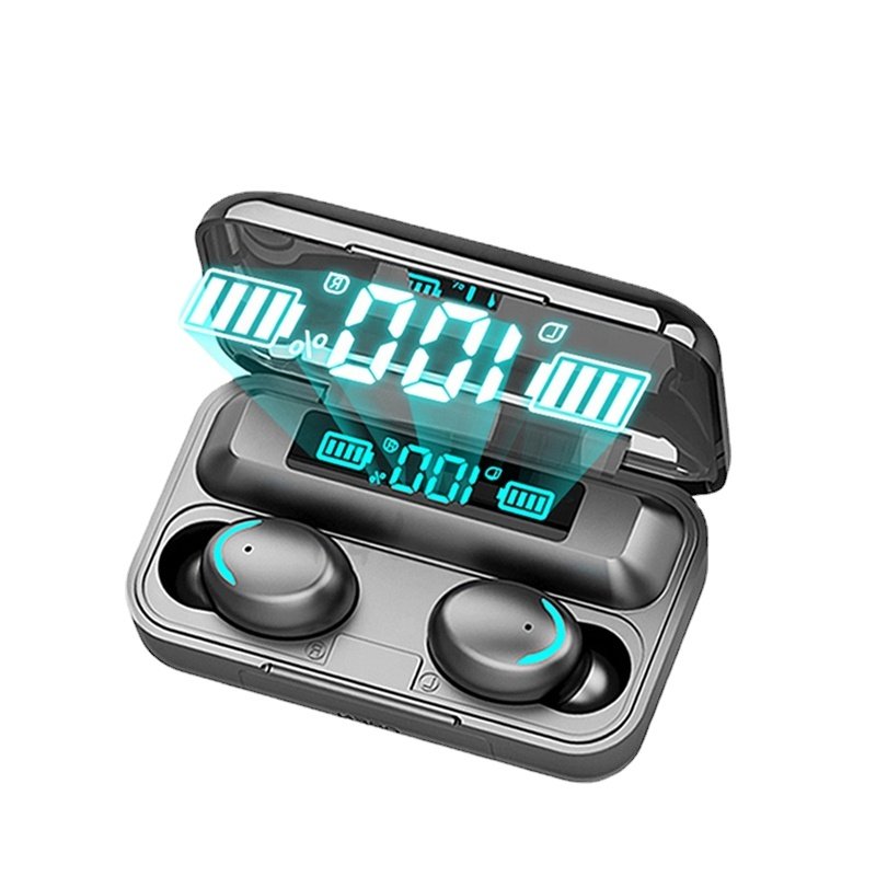 True wireless f9 f9-5 black earbuds in ear buds earbuds with power bank wholesale noise cancelling tws earphone