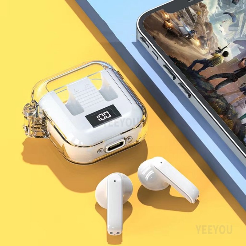 TM90 TWS True Wireless Transparent Crystal Earbuds LED Display HIFI Stereo ENC Bluetooths BT 5.3 Gaming Earphones Headphones