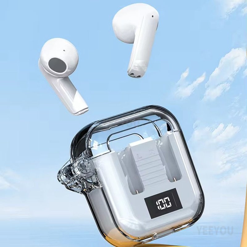 TM90 TWS True Wireless Transparent Crystal Earbuds LED Display HIFI Stereo ENC Bluetooths BT 5.3 Gaming Earphones Headphones