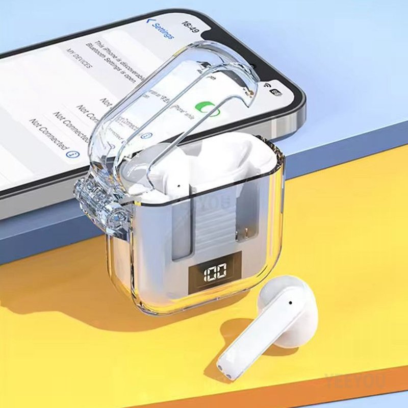 TM90 TWS True Wireless Transparent Crystal Earbuds LED Display HIFI Stereo ENC Bluetooths BT 5.3 Gaming Earphones Headphones