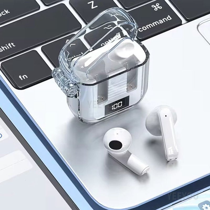 TM90 TWS True Wireless Transparent Crystal Earbuds LED Display HIFI Stereo ENC Bluetooths BT 5.3 Gaming Earphones Headphones