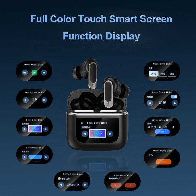 2024 NEW Touch Screen Wireless TWS Earbuds V8 ANC Noise Cancelling Music Calling Earphone Hifi Stereo in-Ear BT Headphone