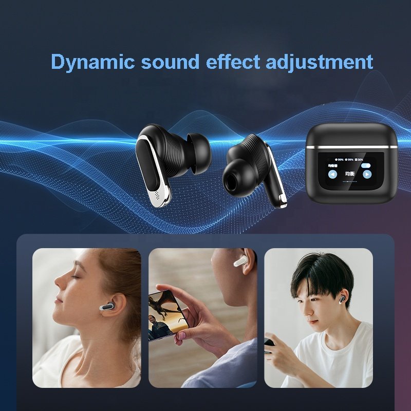 2024 NEW Touch Screen Wireless TWS Earbuds V8 ANC Noise Cancelling Music Calling Earphone Hifi Stereo in-Ear BT Headphone
