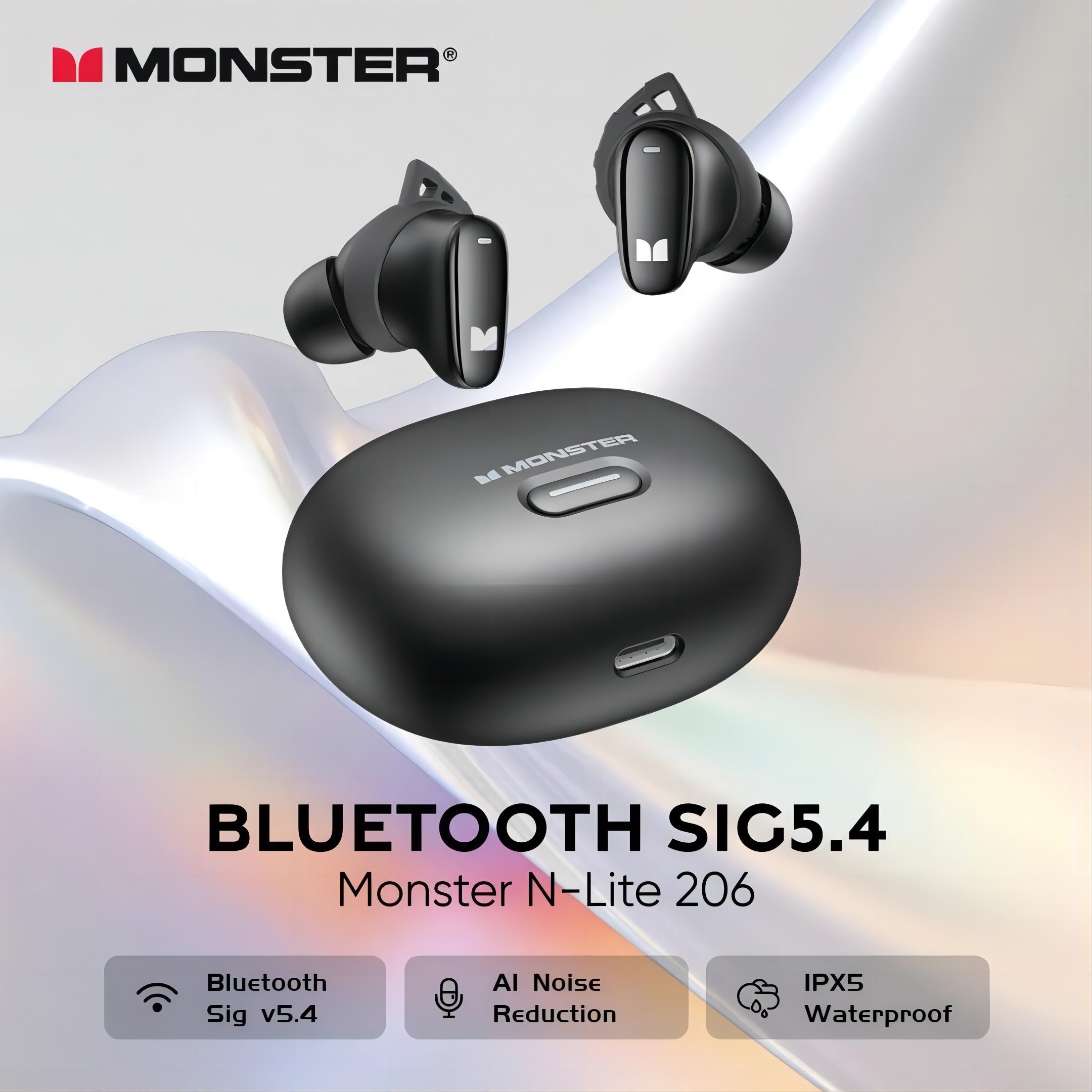 Monster N-LITE 206 Wireless Earbuds Noise Cancelling tws Earphones BT Sport Waterproof Audifonos Mini Gaming In-Ear Headphones