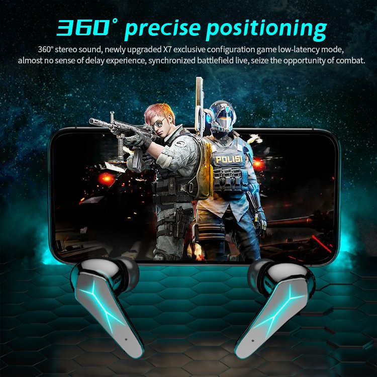 Colorful gaming earphone X7 TWS sport in-ear headphone noise cancelling IPX4 waterproof earbuds