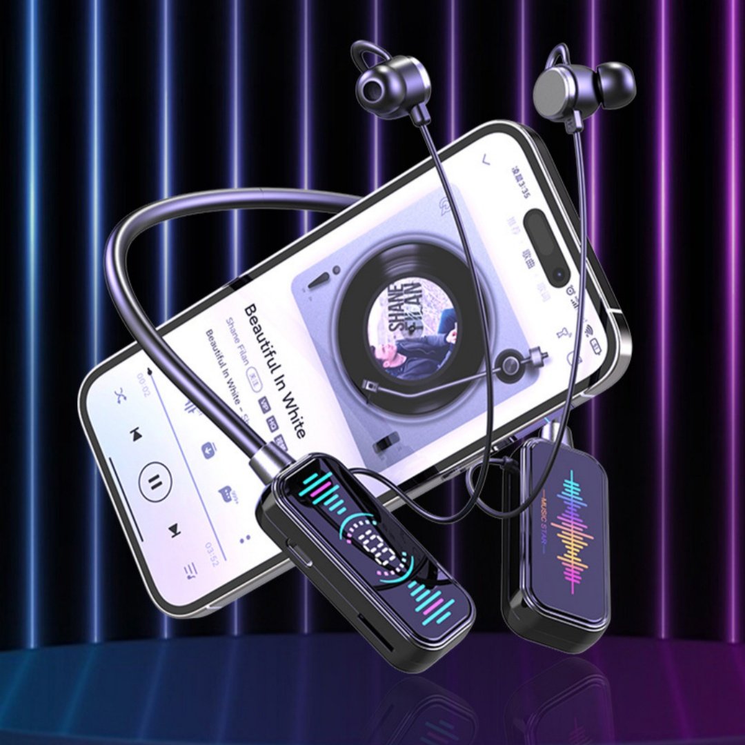 2024 battery showing RGB light 60-80 hours neckband Earbuds Stereo Sport Wireless Headphones in Ear EQ mic koraoke Headset