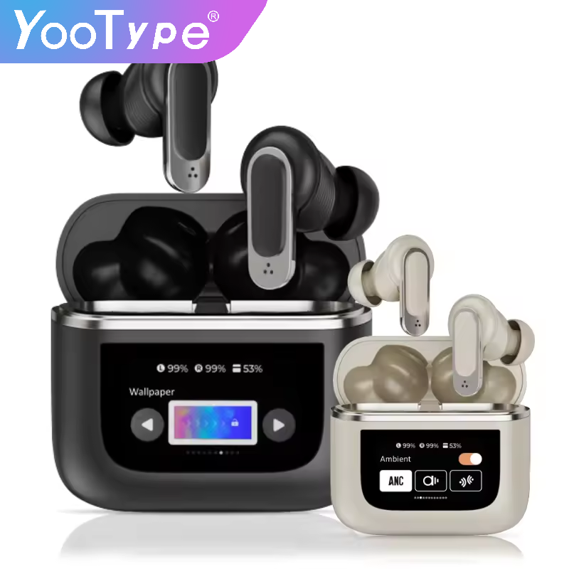 Yootype V8 touch screen led digital display power real ANC ENC Quad mics tour pro tws earbuds earphone smart screen headphone
