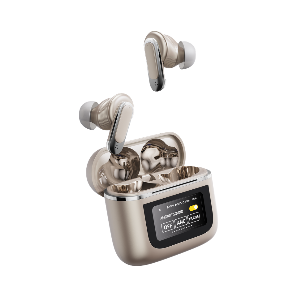 Yootype V8 touch screen led digital display power real ANC ENC Quad mics tour pro tws earbuds earphone smart screen headphone