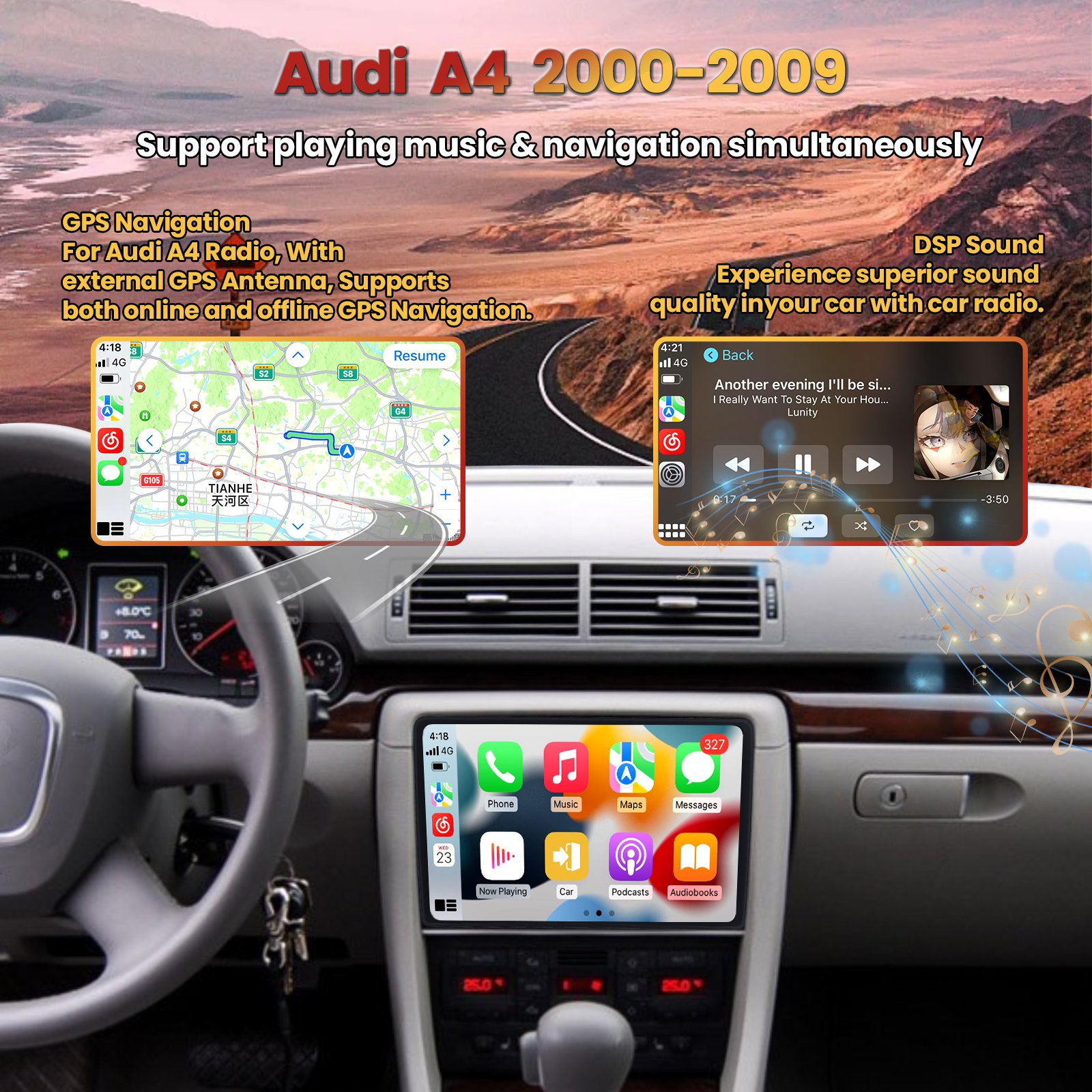 9 Inch Audi A4 2000-2009 Radio 8 Core TS10 Stereo 4+64g Android 12.0 Car Radio/Panel/GPS Navigation