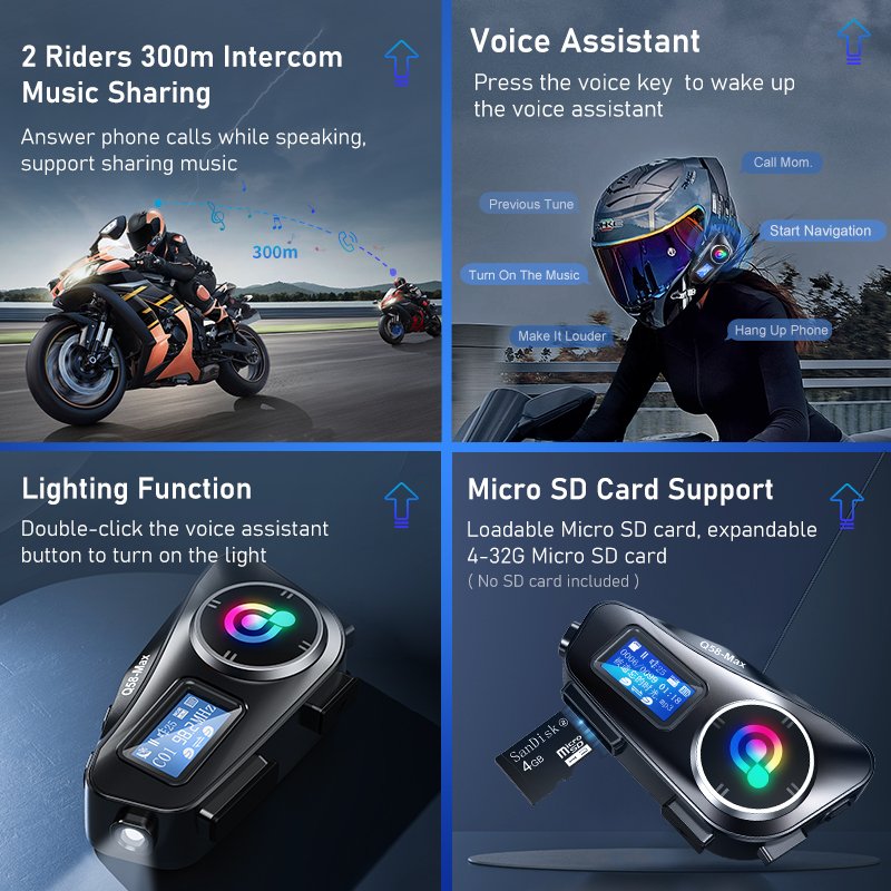 Best Quality Q58 Max Helmet Intercom System Wireless Motorcycle Intercom With FM radio And 6 EQ Sound Effect