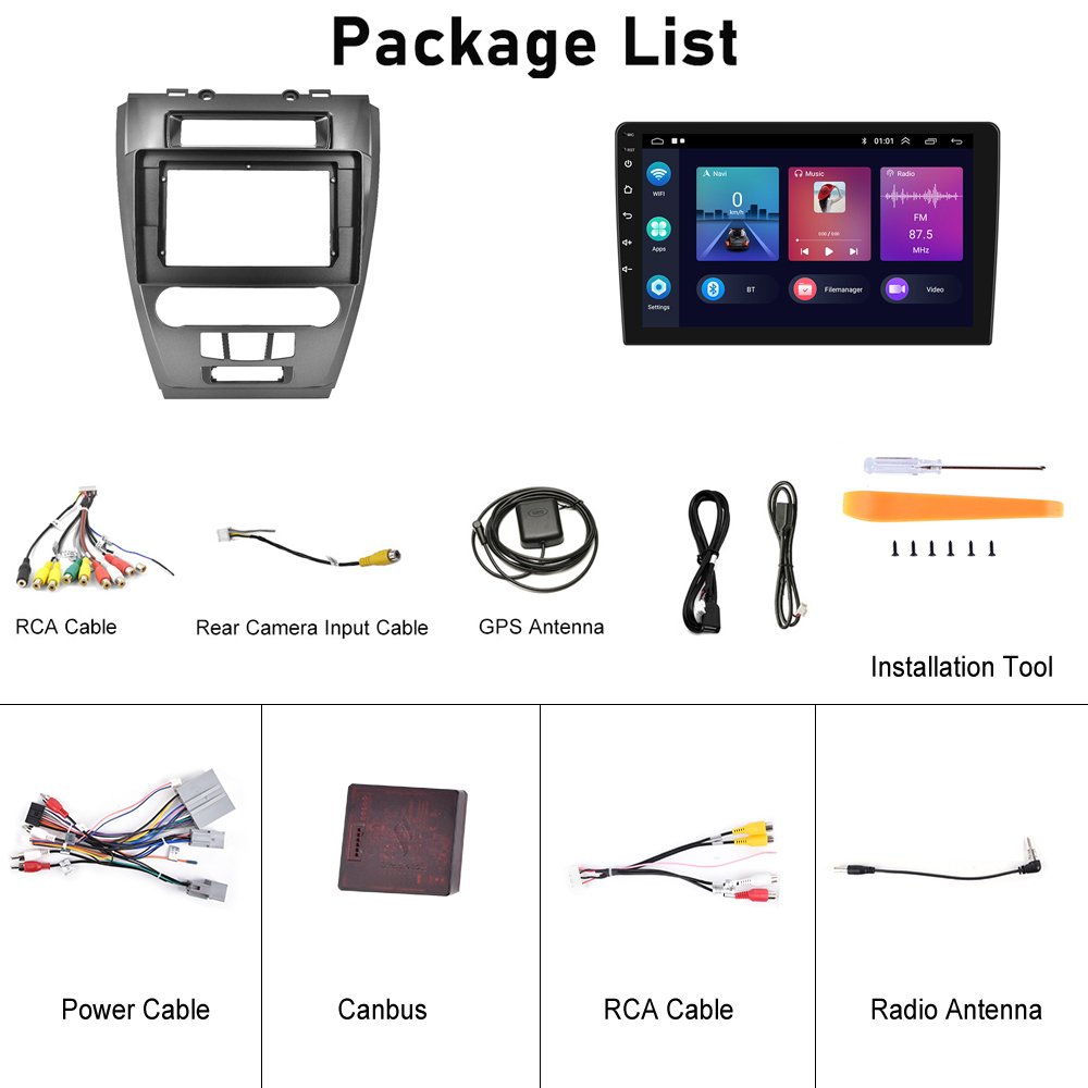 Podofo 2Din 10.1" 1+16/2+32G Car Dvd Player For Ford Mustang (Iron Grey) Wireless Carplay GPS WIFI Hifi EQ FM RDS BT EQ