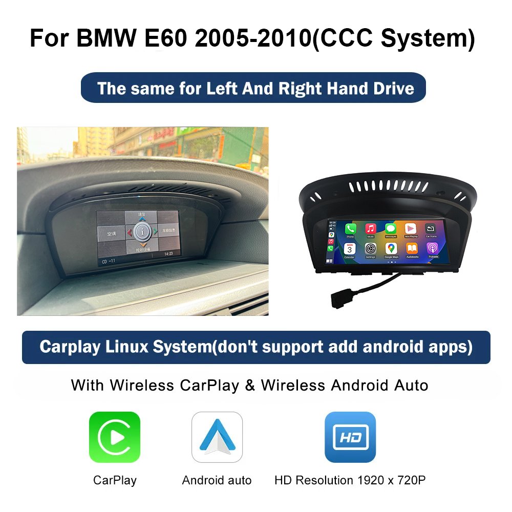 8.8" original style wireless carplay& android auto Linux system car dvd player For BMW 5 Series E60 E61 E63 2005-2010 CCC system