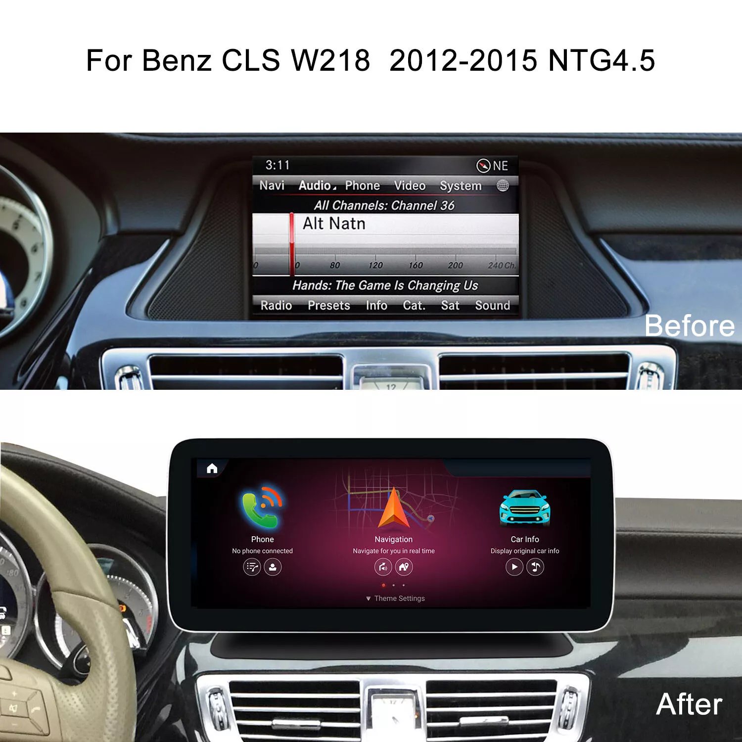 12.3" Android13 4g+64g big screen touch stereo auto radio for Mercedes Benz CLS Class W218 2012-2013 NTG4.5 Wireless Carplay