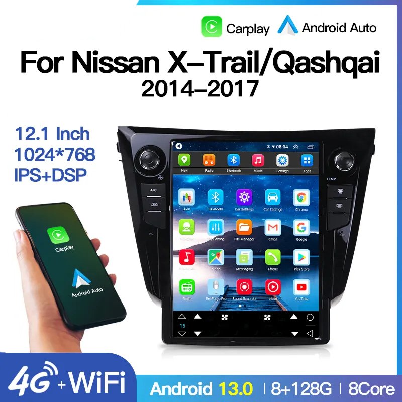 12.1" For Nissan X-Trail T32 2014 - 2017 Qashqai J11 For Tesla Style Screen Car Radio Multimedia Video Player Android Navigation