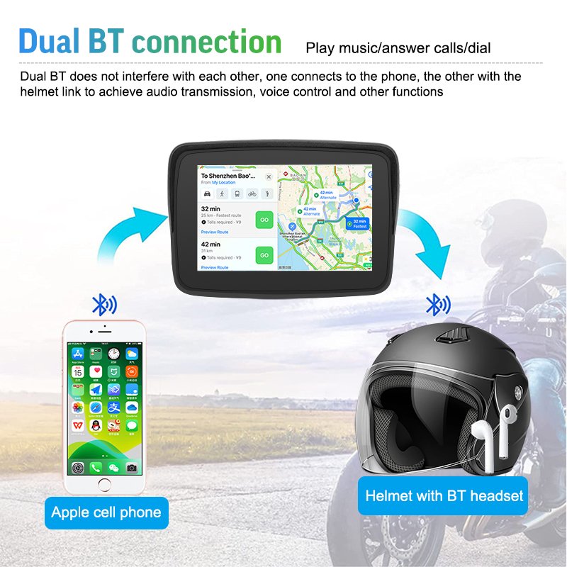motorcycle navigations 5inch IPX7 waterproof portable wireless carplay android auto display for motorcycle