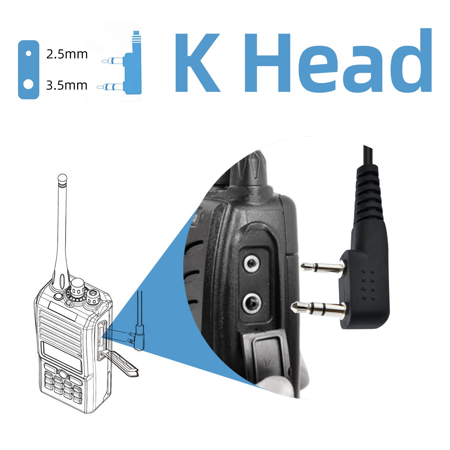 Earpiece with PTT and Mic for Two Way Radio Walkie Talkie Earhook C-Shape Swivel Earloop Kenwood Headset (5pcs) Professional