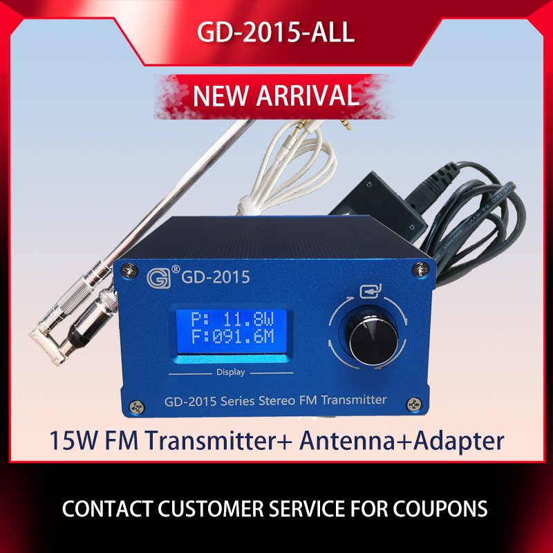 GD-2015-ALL 15W Wireless Broadcast FM Radio Station Radio Broadcast Transmitter QN chip Q9 76-108Mhz