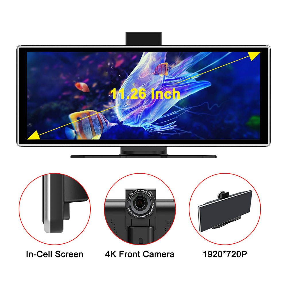 11.26 Inch 4K Wireless Carplay Android Auto DVR Navigation Mustang Camaro Forester Compatible with Record Display