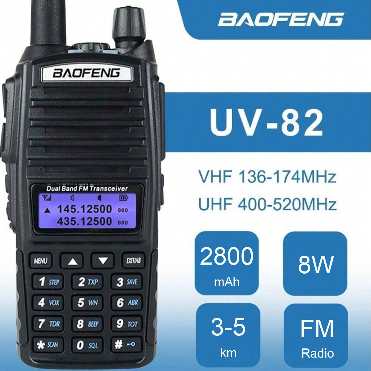 Baofeng UV-82 8W High Power DMR Walkie Talkie with Long Ran 10KM Dual PTT UHF & VHF Ham Radios