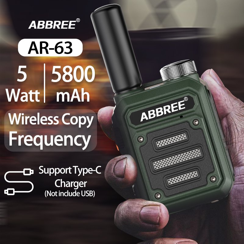 ABBREE AR-63 Portable Mini Walkie talkie Wireless frequency Ham Radio for Hunting Profesional Communicator Type-C