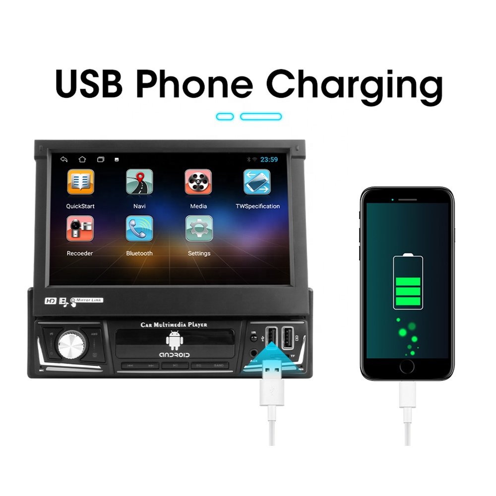 Jmance 7 inch Single Din Android Car Stereo Retractable Multimedia automatic telescopic auto radio carplay