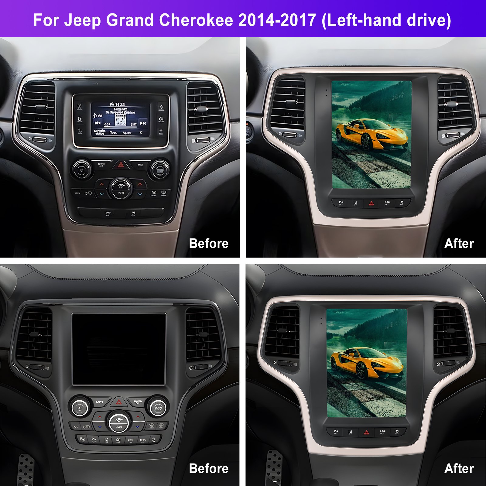 Podofo Android Car Radio 9.7'' Autoradio For Jeep Grand Cherokee 2014-2017 Left-hand Drive Carplay Android Auto GPS WiFi FM BT