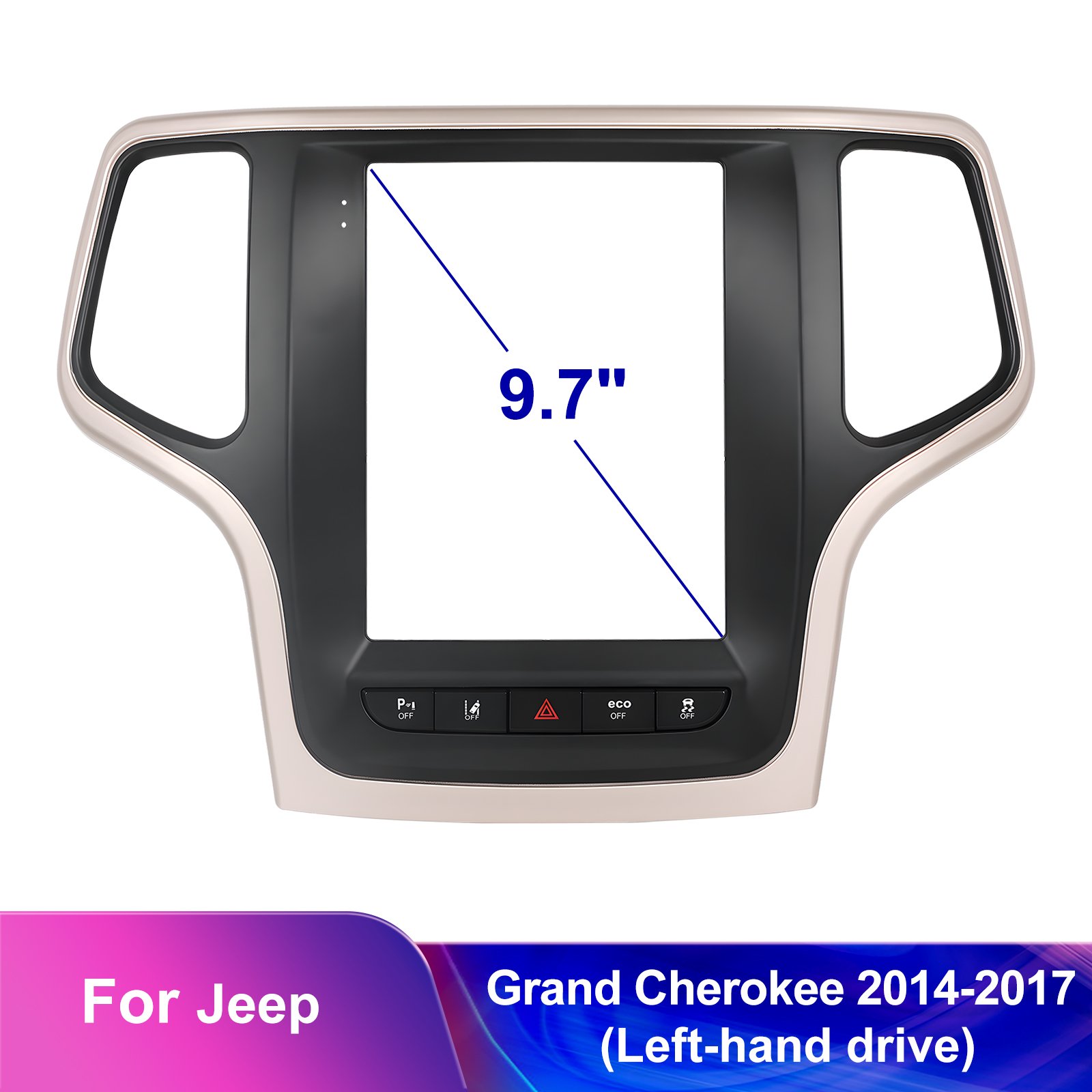 Podofo Android Car Radio 9.7'' Autoradio For Jeep Grand Cherokee 2014-2017 Left-hand Drive Carplay Android Auto GPS WiFi FM BT
