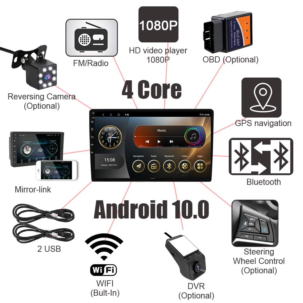Rejuvauto Android Auto Car Radio Dvd Player Carplay Nissan X-Trail Qashqai J1T32 Qashqai J10 J11 2013 2014 2015 2016 2017 GPS