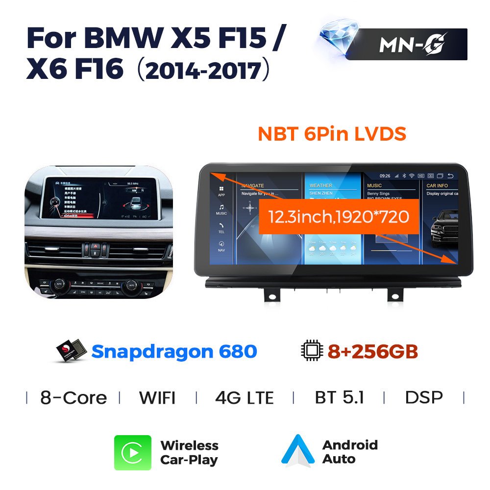 NaviFly Snapdragon 680 Android 13 8+256GB car stereo for BMW X5 F15 support split screen Android auto