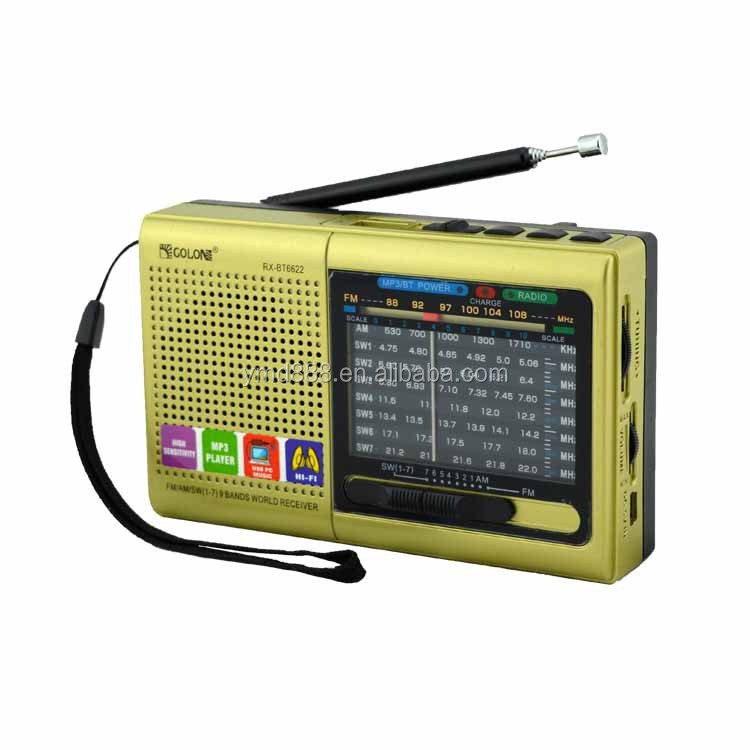 hot sell golon portable fm radio blue tooth digital fm am sw radio for old person 9 band radio blue tooth speaker