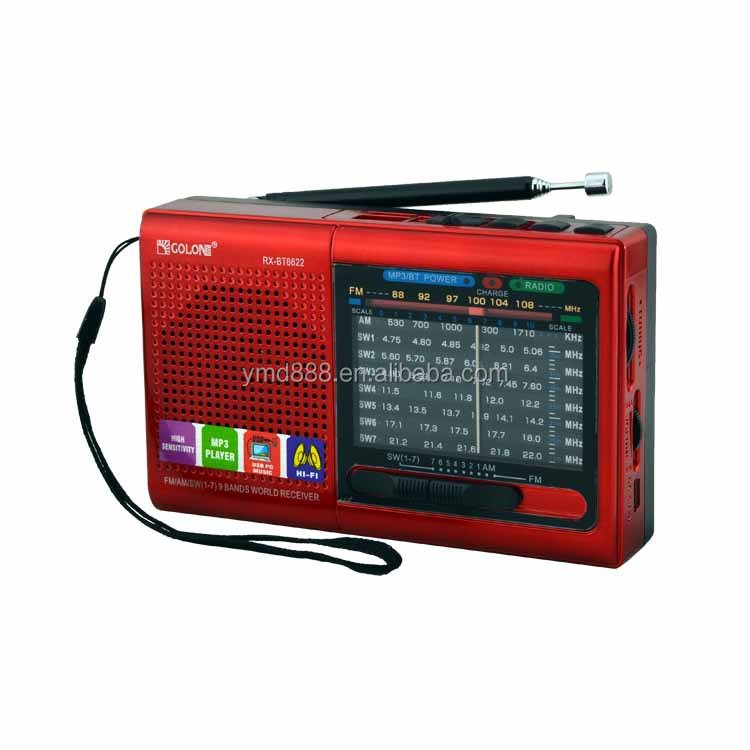 hot sell golon portable fm radio blue tooth digital fm am sw radio for old person 9 band radio blue tooth speaker