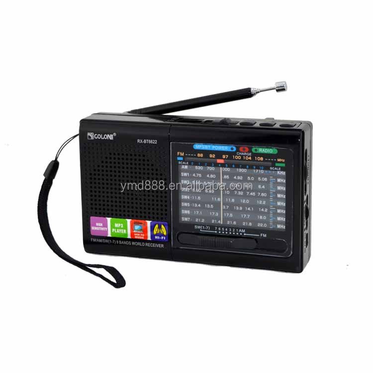 hot sell golon portable fm radio blue tooth digital fm am sw radio for old person 9 band radio blue tooth speaker