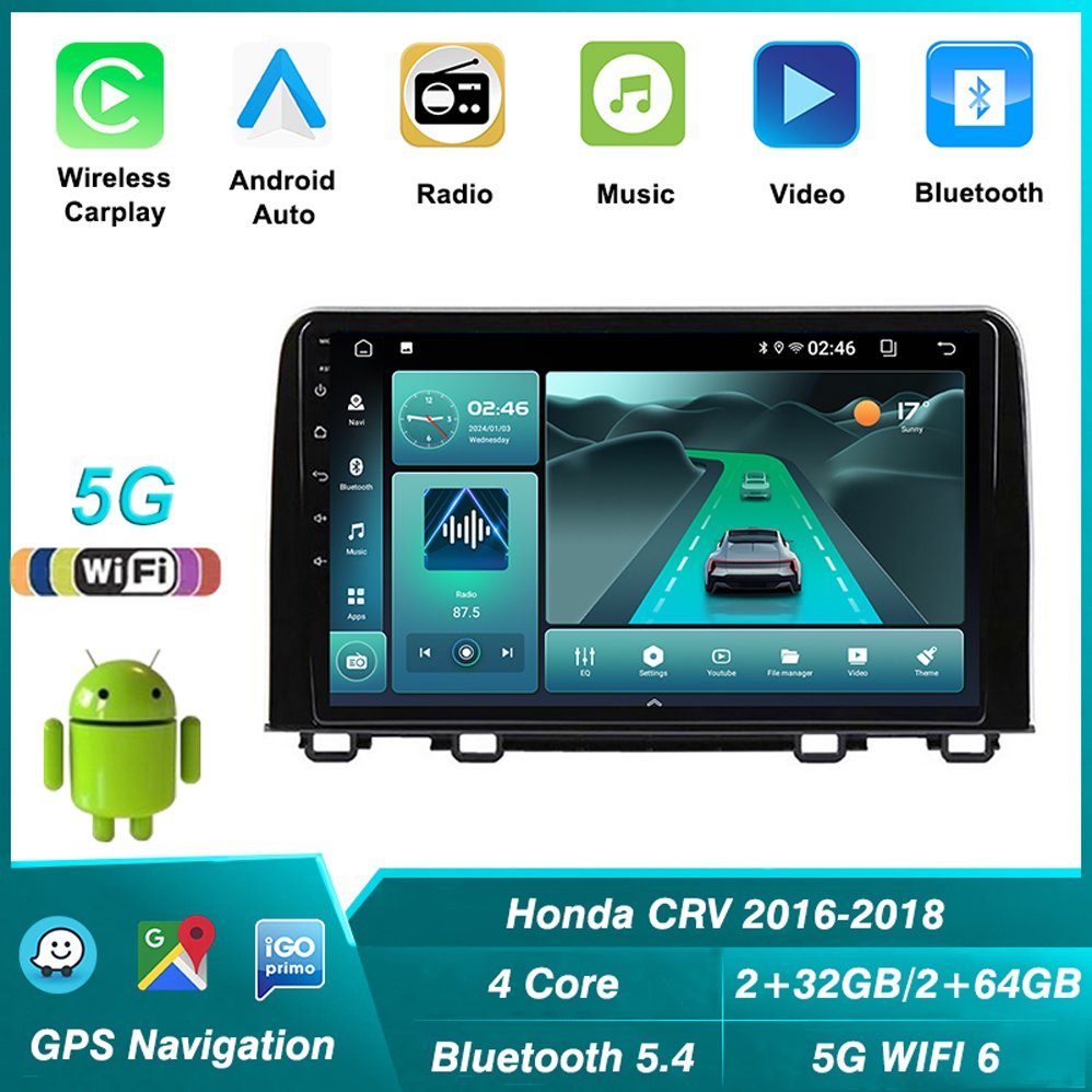 Android 13 Carplay Auto Car Radio For Honda CR-V CRV 2016 2017 2018 Multimedia Video Player GPS Stereo BT5.4 5G WiFi 6 Head Unit