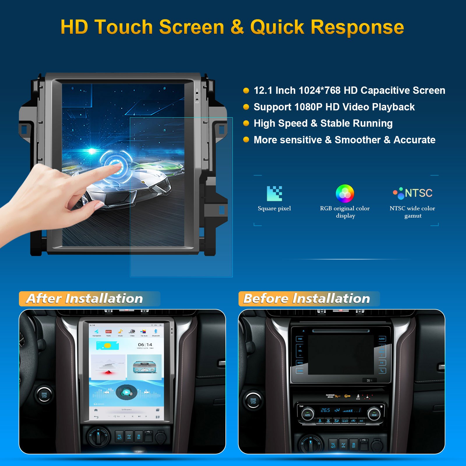 12.1 Inch Vertical Screen Car Stereo Radio GPS Navigation For TOYOTA Fortuner /Revo 2016- AUTO A/C