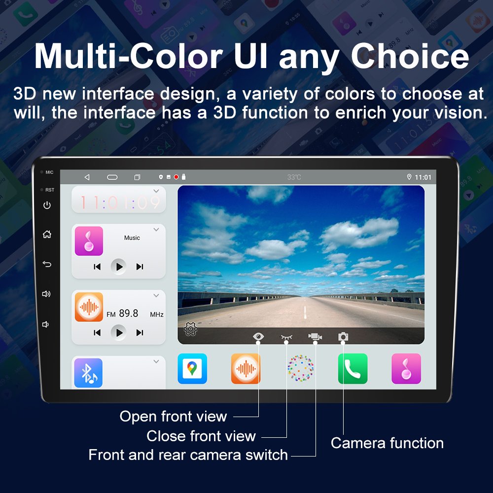 Jmance 10 Inch Ram 2/4/6GB Rom 32/64/128GB 4G Android Auto Carplay BT 5.0 Wifi 2 Din Car DVD Player With Panorama 360 Camera