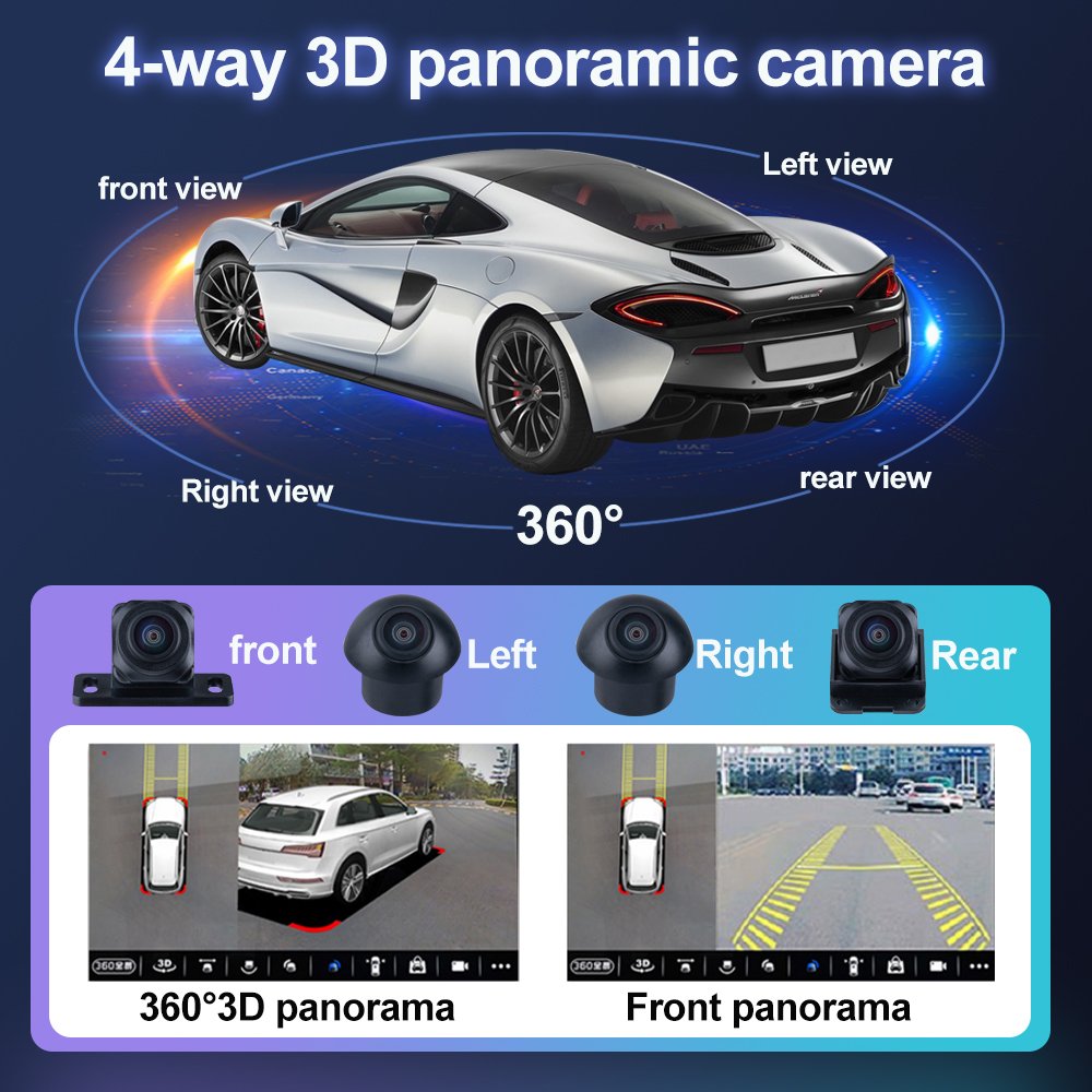 Jmance 10 Inch Ram 2/4/6GB Rom 32/64/128GB 4G Android Auto Carplay BT 5.0 Wifi 2 Din Car DVD Player With Panorama 360 Camera