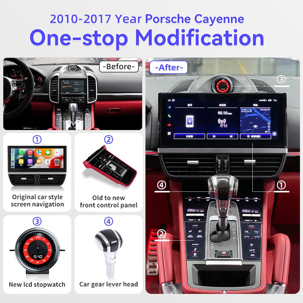 12.3" Car Stereo Radio GPS Navigation for Porsche Cayenne 2010-2017 Touch Screen Android WiFi Carplay Stop Watch AC Panel kits