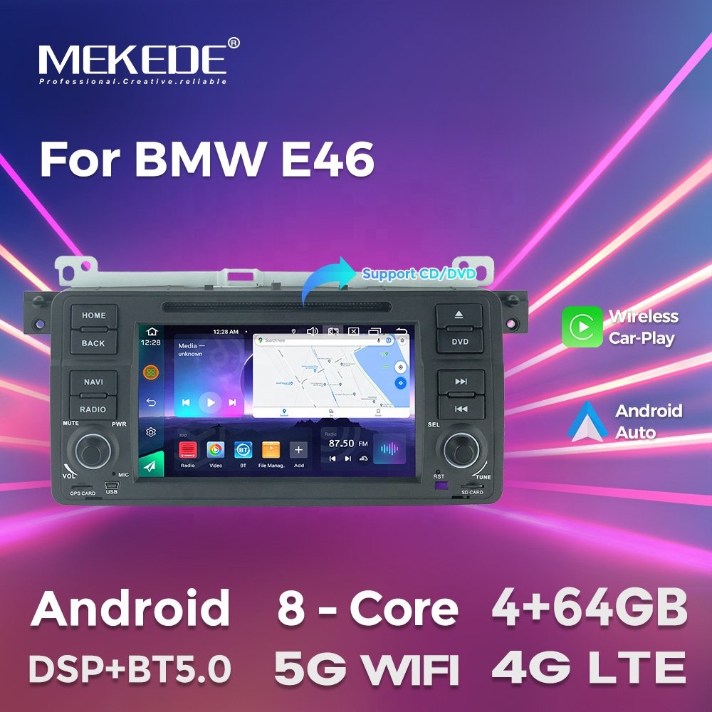 Mekede Android Auto car radio 7inch player support WiFi BT GPS map 4G LTE for Universal bmw e46 with CD DVD