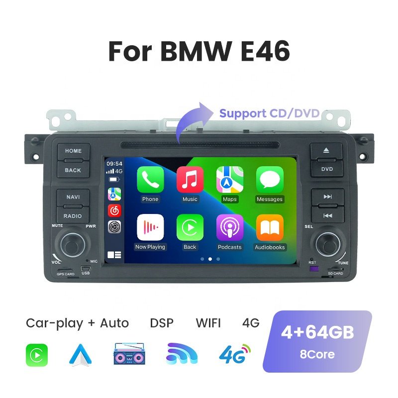 Mekede Android Auto car radio 7inch player support WiFi BT GPS map 4G LTE for Universal bmw e46 with CD DVD