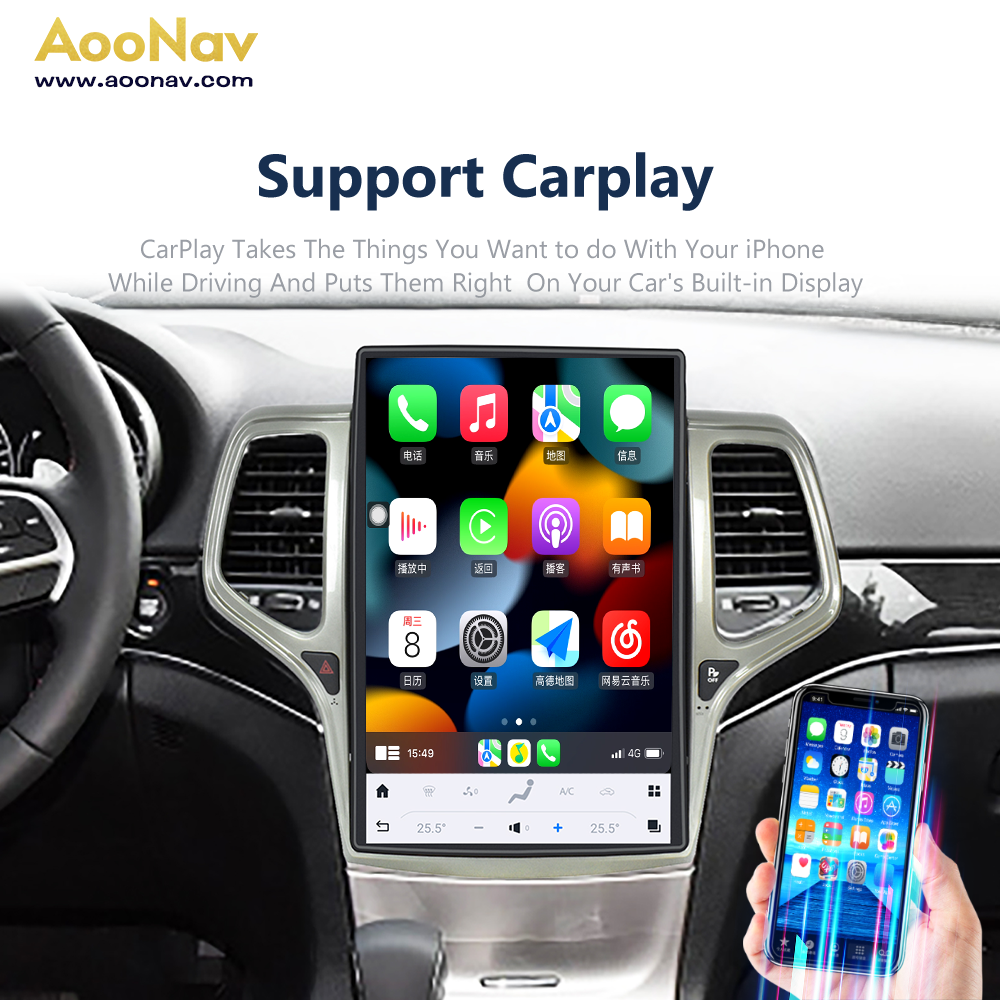 AOONAV 14.4" GPS Navigation Carplay Car Radio Touch Stereo Screen Multimedia Player For Jeep Grand Cherokee 2014-2020 Head Unit