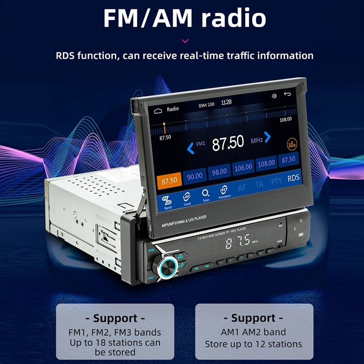 Factory Price 7 Inch Retractable Car DVD Player Universal Car Stereo Radio System MP5 Player With BT Wifi GPS